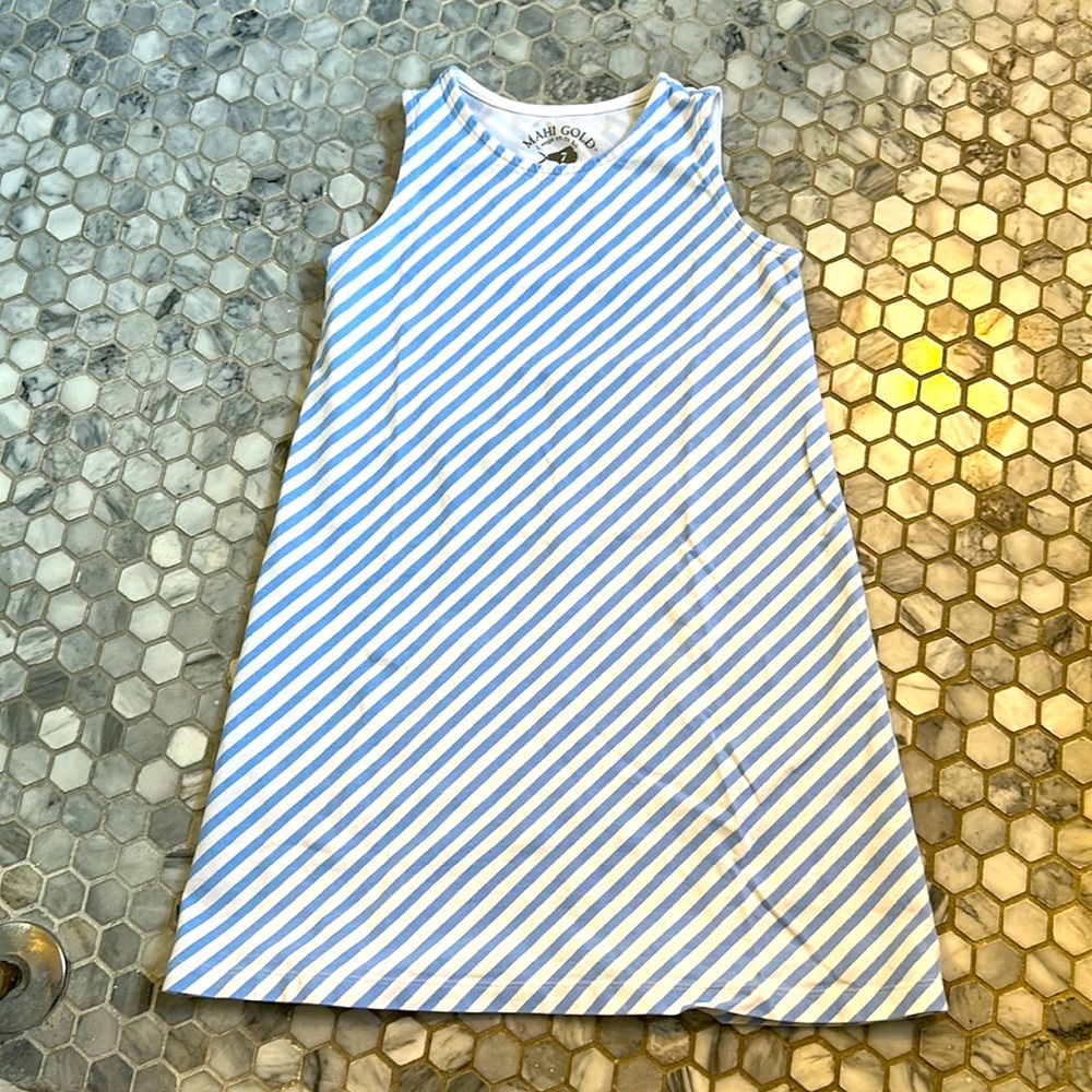 Mahi Gold Girls Blue and White Striped Dress
